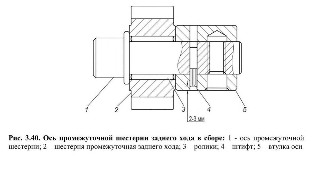 Порядок сборки промежуточной оси шестеренки заднего хода.